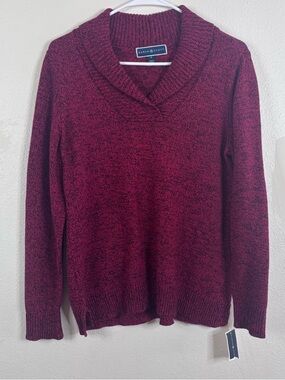 Karen Scott Marled Shawl Collar Sweater Red Black Sz Small 100% Cotton NWT
